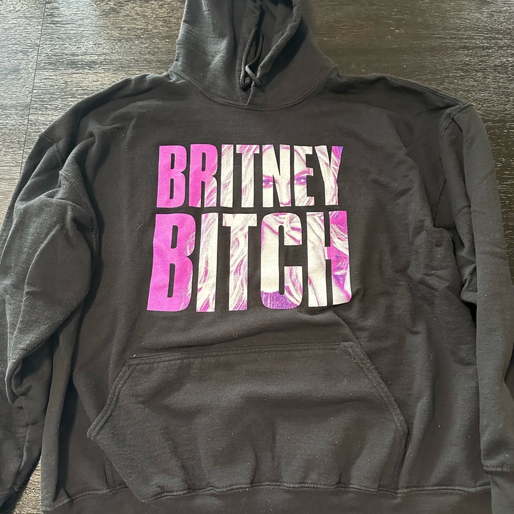 Brittany Spears Black Hoodie with Pink and White Graphic
